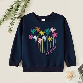 Kids Graphic Dark Blue Long-sleeve PulloverKid Graphic Heart-shaped and Letter and Tree Print Long-sleeve Pullover