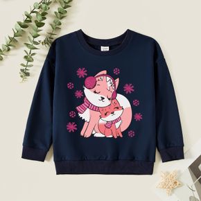 Kid Girl Graphics Langarm-Pullover mit Fuchs- und Schneeflocken-Print