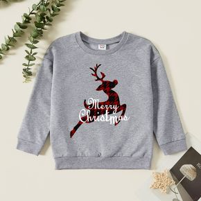Christmas Kid Graphic Elk and Letter Print Long-sleeve Pullover