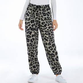 Maternity Allover Leopard Print Drawstring Waist Casual Pants with Pocket