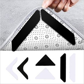 8-pack Black Rug Grippers for Area Rugs Floor Mats Washable and Reusable No Curling Rug Tape to Fix Rugs & Flat Corners