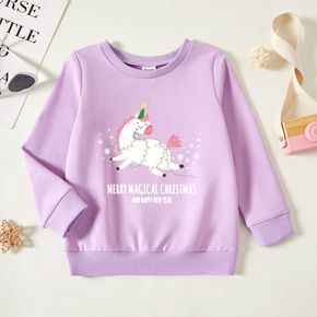 Christmas 2-Pack Toddler Girl Graphic Letter and Unicorn and Snowflake Print Long-sleeve Pullover