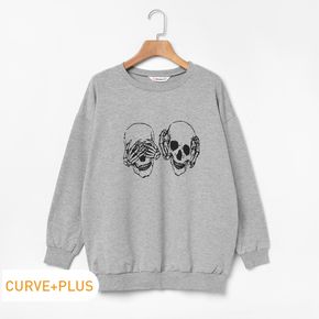 Women Plus Size Casual Skeleton Print Pullover Sweatshirt