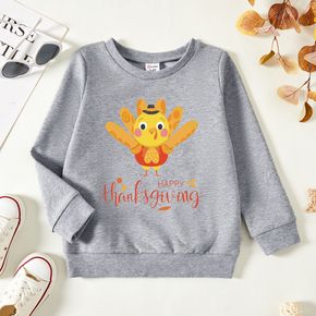 Thanksgiving Toddler Graphic Turkey and Letter Print Long-sleeve Pullover