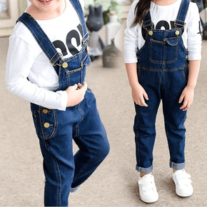Kid Boy/Kid Girl 100% Cotton Button Design Blue Denim Overalls