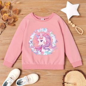 Kid Girl Graphics Unicorn and Butterfly and Floral Print Long-sleeve Pullover