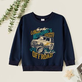 Kid Boy Graphic Truck and Letter and Mountain Print Long-sleeve Pullover