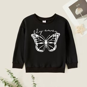 Kids Girl Graphic Butterfly and Letter Print Long-sleeve Pullover