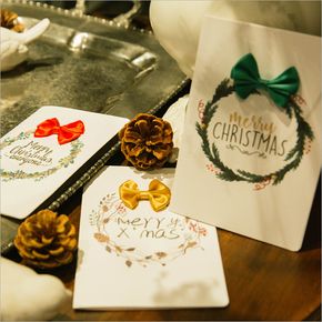 3-pack Bow Decor Merry Christmas Wishes Cards Blessing Greeting Cards