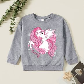 Kid Girl Graphic Unicorn and Heart and Letter Print Long-sleeve Pullover