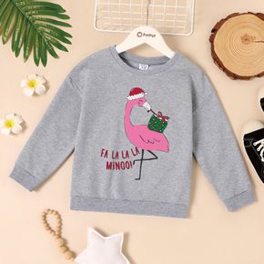 Christmas Kid Graphic Letter and Flamingo and Gift Print Long-sleeve Pullover