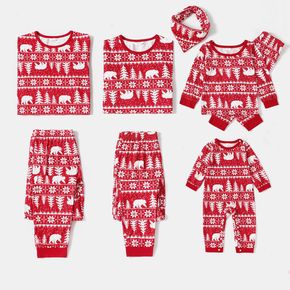 Christmas All Over Print Red Family Matching Long-sleeve Pajamas Sets (Flame Resistant)