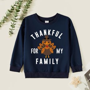Thanksgiving Kid Graphic Letter and Turkey Print Long-sleeve Pullover