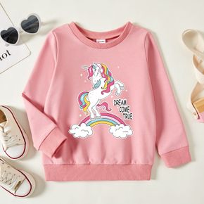 Toddler Girl Graphic Unicorn and Rainbow and Letter Print Long-sleeve Pullover