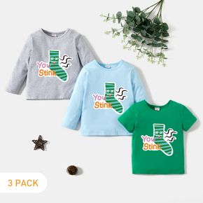 3-Pack Toddler Graphic Stocking and Letter Print Tee Long-sleeve & Short-sleeve Set