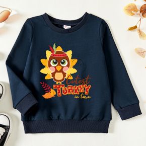 Thanksgiving Toddler Graphic Turkey and Letter and Leaf Print Long-sleeve Pullover