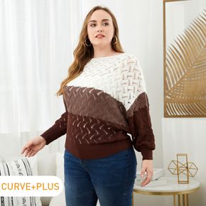 Women Plus Size Casual Colorblock Hollow out Knit Sweater