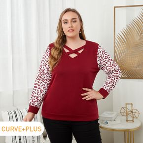 Frauen Plus Size Casual Crisscross Leopard Print Pullover Sweatshirt
