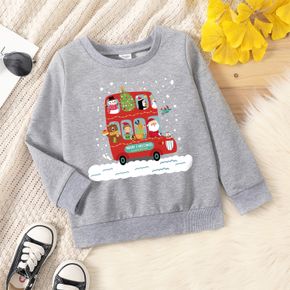 Christmas Toddler Graphic Santa and Animal and Bus Print Long-sleeve Pullover