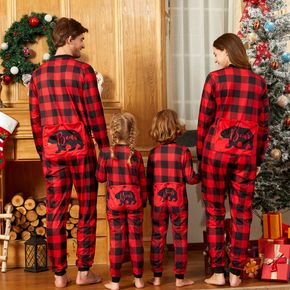 Christmas Polar Bear Print Red Plaid Family Matching Long-sleeve Onesies Pajamas Sets (Flame Resistant)