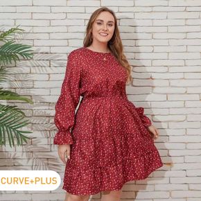 Women Plus Size Vacation Floral Print Ruffled Long-sleeve Dress