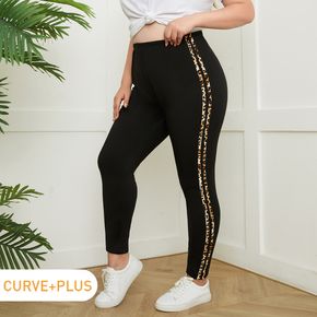 Women Plus Size Casual Leopard Print Striped Leggings