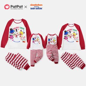 Baby Shark Family Matching Christmas Cheer Holiday Top and Stripe Pants Pajamas Sets