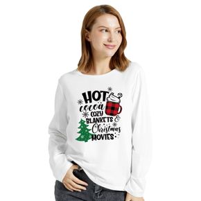Christmas Women Graphic Letter and Christmas Tree and Snowflake Print Round-collar Long-sleeve Tee