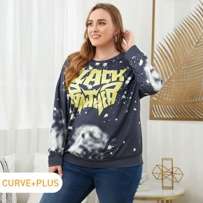 Women Plus Size Casual Letter Print Tie Dye Pullover Sweatshirt
