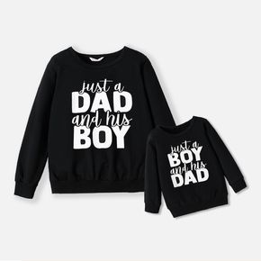 Letter Print Black Long-sleeve Crewneck Sweatshirts for Dad and Me