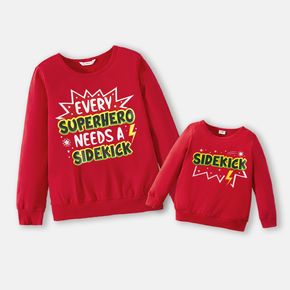 Colorful Letter Print Red Crewneck Long-sleeve Sweatshirts for Dad and Me