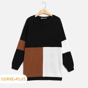 Women Plus Size Casual Colorblock Knit Sweater