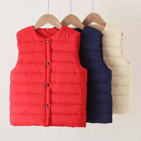 Kid Boy/Kid Girl Button Design Solid Color Vest Coat