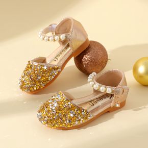 Toddler Faux Pearls Decor Ankle Strap Flat Sandals