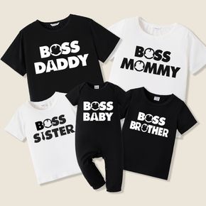 100% Cotton Letter Print Black and White Family Matching Short-sleeve T-shirts