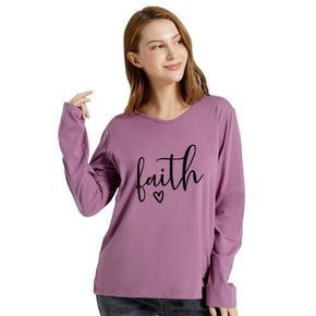 Women Graphic Letter and Heart Print V Neck Long-sleeve Tee