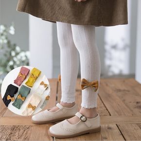 Kid Girl Bowknot Design Scallop Trim Leggings