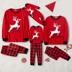 Christmas Reindeer and Letter Print Red Family Matching Long-sleeve Snug Fit Pajamas Sets