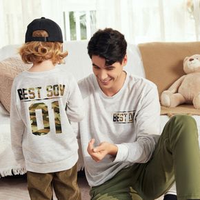 Camouflage Letter Print Grey Long-sleeve Sweatshirt for Dad and Me
