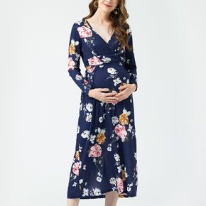 Nursing Allover Floral Print V-neck Long-sleeve Dress