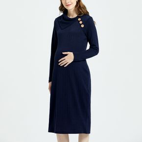 Maternity Button Decor Pile Collar Long-sleeve Dress