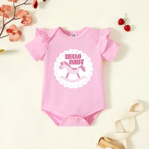Baby Girl Graphic Unicorn Print Short-sleeve Ruffled Romper