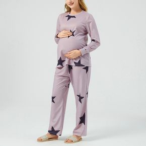 Maternity Stars Print Long-sleeve Pajama Loungewear