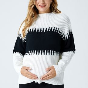 Maternity Black and White Two-Tone Half Turtleneck Long-sleeve Sweater