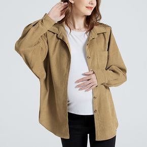Maternity Patch Pocket Single Breasted Long-sleeve Ginger Yellow Coat