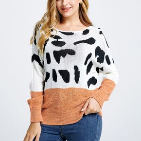 Women's Splicing Leopard Print One-shoulder Sweater