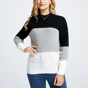 Color Block Round-collar Long-sleeve Sweater