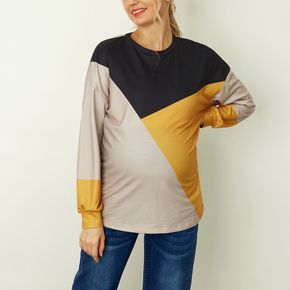 Color Block Round Neck  Long-sleeve Maternity Pullover