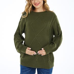 Maternity Green Long-sleeve Diamond Knit Sweater