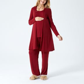 3-pack Maternity Burgundy Color Sleeveless Pajamas with Cardigan Coat Set